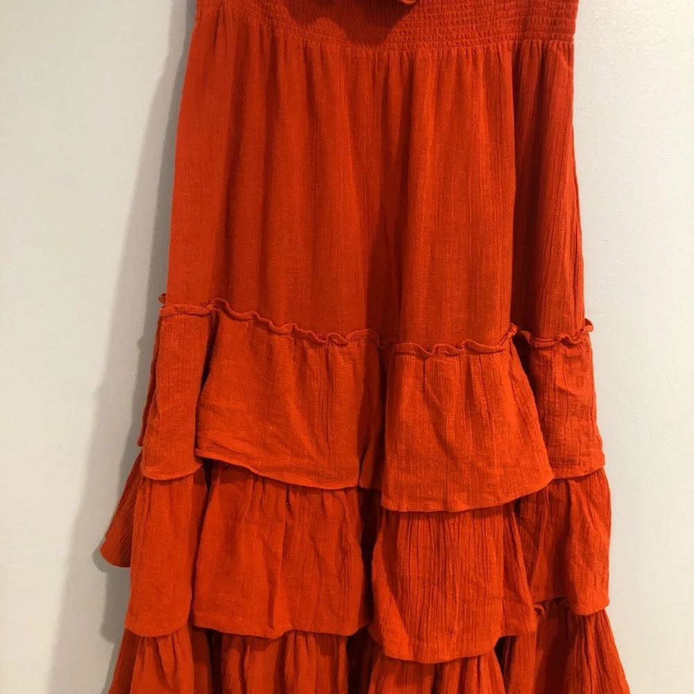 Free People Boho Sea Breeze Tiered Skirt Burnt Orange Sz Small Endless Summer